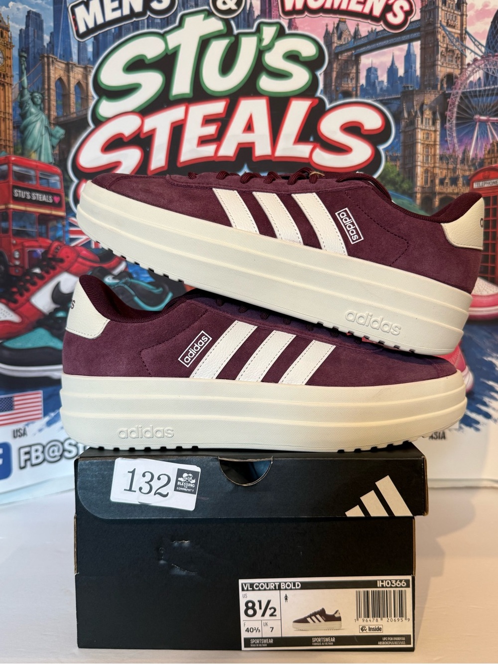 adidas Women’s VL Court Bold Sneakers - Burgundy & Cream